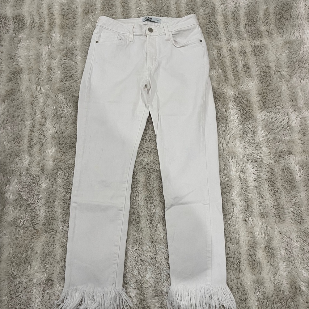 Just Black White Fringed Hem Ankle Jeans
